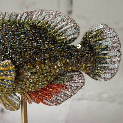 Hand-Beaded Blue Spotted Sunfish on Stand by Trovelore