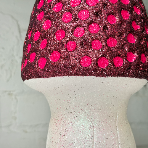 Glitter Morel Mushroom in Burgundy with Many Pink Dots