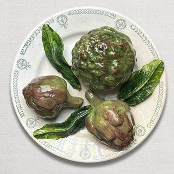 Trompe l'Oeil Christine Viennet Artichoke Trompe l'Oeil  Porcelain Plate (#10)