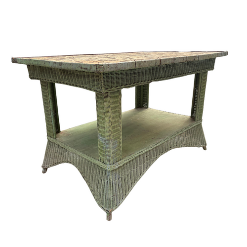 19th-century Green Wicker Table