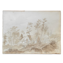 19th Century French Monochromatic Watercolor Painting by Alphonse Baril (#45)