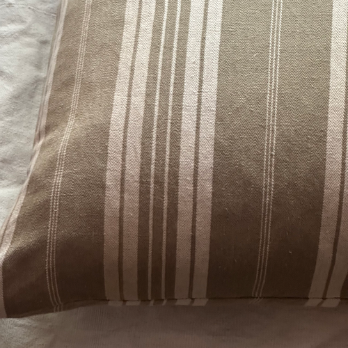 19th Century French Dusty Olive & White Ticking Pillow (#111)