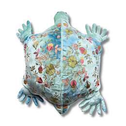 Abby Embroidered Big Silk Velvet Turtle in Shaded Lagoon