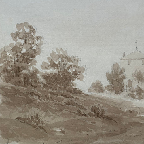 19th Century French Monochromatic Watercolor Painting by Alphonse Baril (#27)