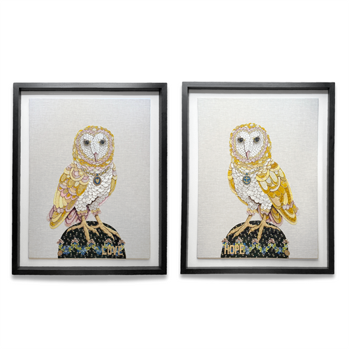 "Love & Hope" Pair of Hand Embroidered Owls by Zara Merrick