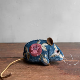Moira Embroidered Silk Velvet Mouse in Riviera Blue