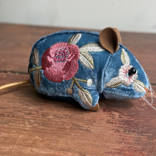 Moira Embroidered Silk Velvet Mouse in Riviera Blue