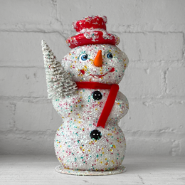 Multi-Color Papier-Mâché Beaded Snowman