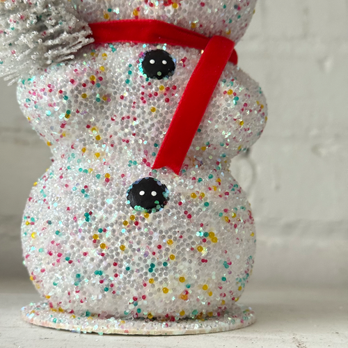 Multi-Color Papier-Mâché Beaded Snowman