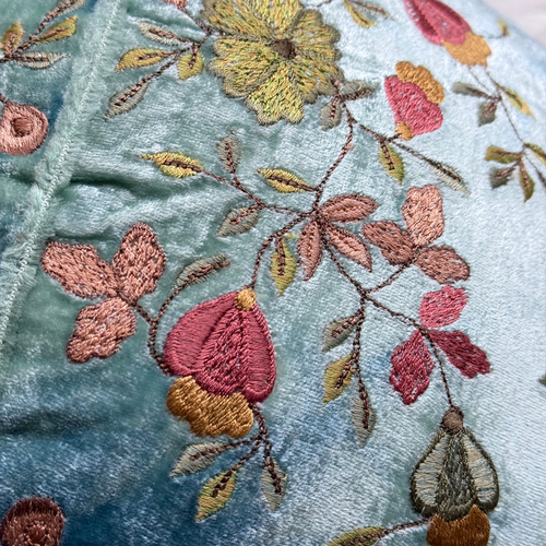 Abby Embroidered Big Silk Velvet Turtle in Shaded Lagoon