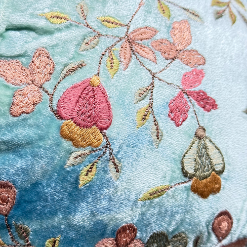 Abby Embroidered Big Silk Velvet Turtle in Shaded Lagoon