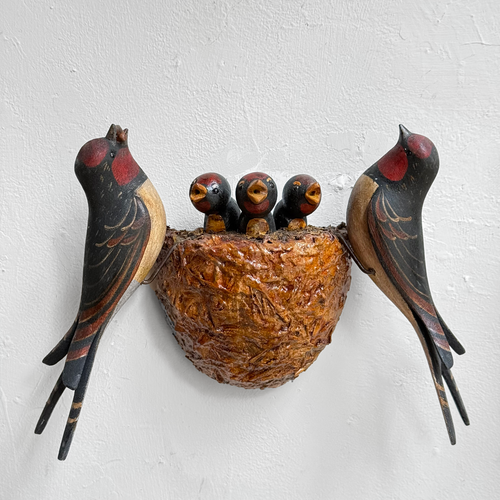 Vintage Black Forest Carved Birds Nest (#12-10)