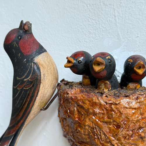 Vintage Black Forest Carved Birds Nest (#12-10)