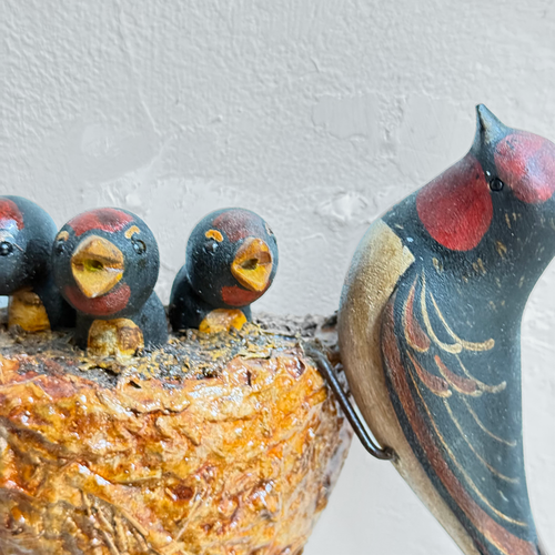 Vintage Black Forest Carved Birds Nest (#12-10)