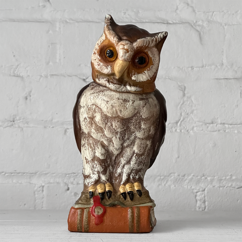 Nostalgic Papier-Mâché Large Brown Wings Owl on Books Candy Box