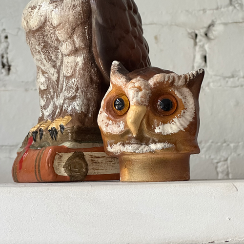 Nostalgic Papier-Mâché Large Brown Wings Owl on Books Candy Box