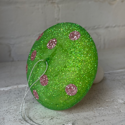 Glitter Mushroom Ornament in Light Green & Pink