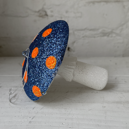 Glitter Mushroom Ornament in Blue & Orange