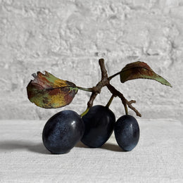Porcelain Triple Damson with Two Leaves on Twig