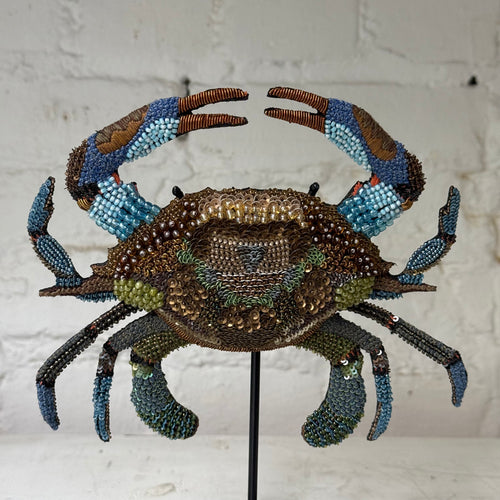 Hand-Beaded Chesapeake Crab on Stand by Trovelore