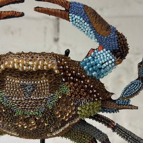 Hand-Beaded Chesapeake Crab on Stand by Trovelore