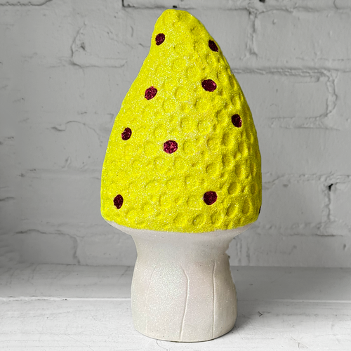 Glitter Morel Mushroom in Neon with Few Burgundy Dots