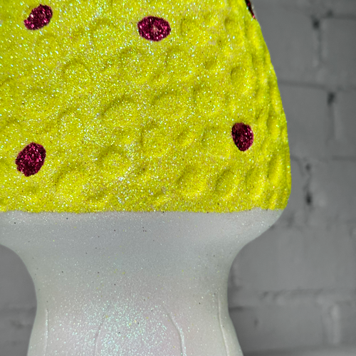 Glitter Morel Mushroom in Neon with Few Burgundy Dots