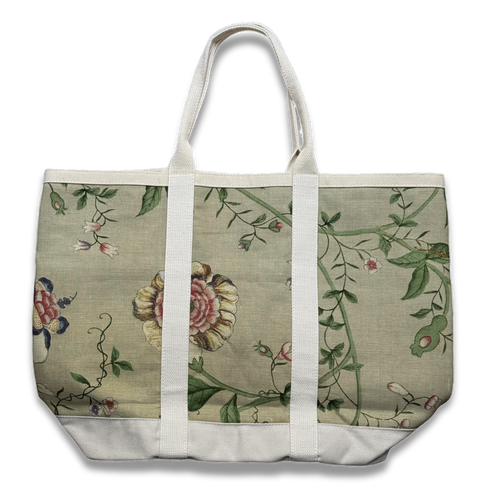 John Derian x Port Canvas Tote in Pierre Frey "Le Paravent Chinois" Large Fabric Tote in Chantilly Cream