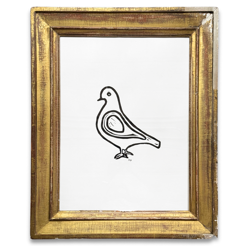 Hugo Guinness "Left Facing Pigeon" Linocut in a Vintage Frame
