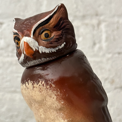 Papier-Mâché Owl with Old Finish Candy Box