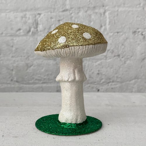 Single Gold Glitter Mushroom with White Dots