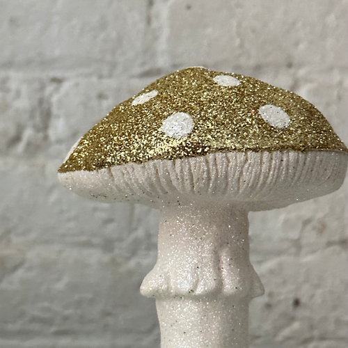 Single Gold Glitter Mushroom with White Dots