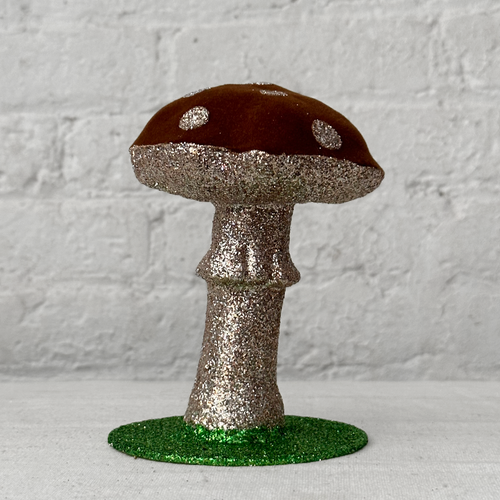 Single Silver & Brown Flocked Mushroom