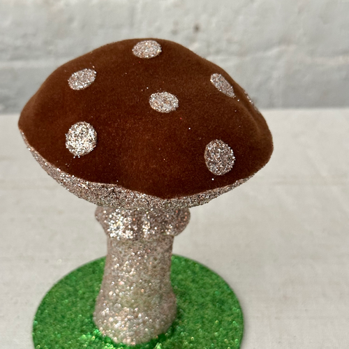 Single Silver & Brown Flocked Mushroom