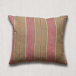 19th Century French Beige, Red & White Ticking Pillow (#128A)