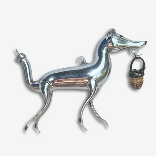 Nostalgic Freeblown Dog with Basket Ornament