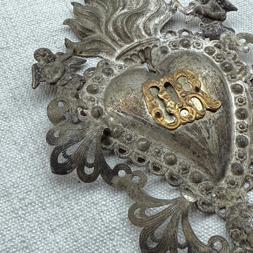 19th-century Italian Ex-Voto Sacred Silver Heart (No. 112)