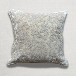 Cannes Embroidered Silk Velvet Cushion in Ivory
