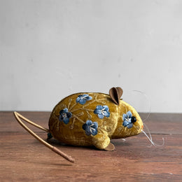 Misha Embroidered Silk Velvet Mouse in Antique Gold