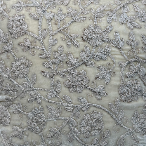 Cannes Embroidered Silk Velvet Cushion in Ivory