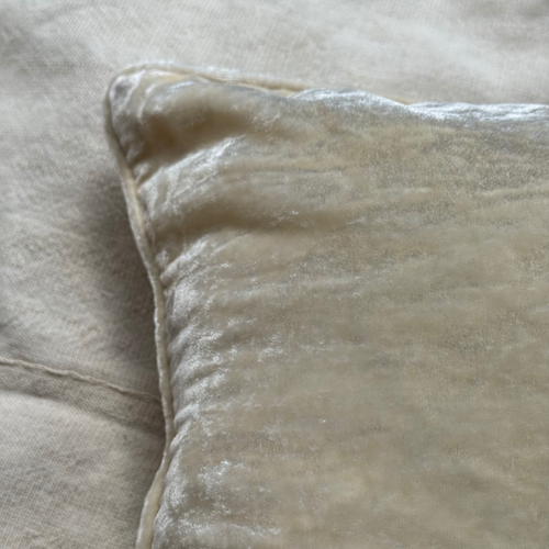 Cannes Embroidered Silk Velvet Cushion in Ivory