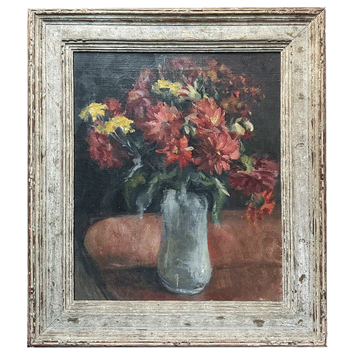 "Dahlias" Early 20th-Century Floral Painting Framed Oil Painting by Marion Campbell Hawthorne