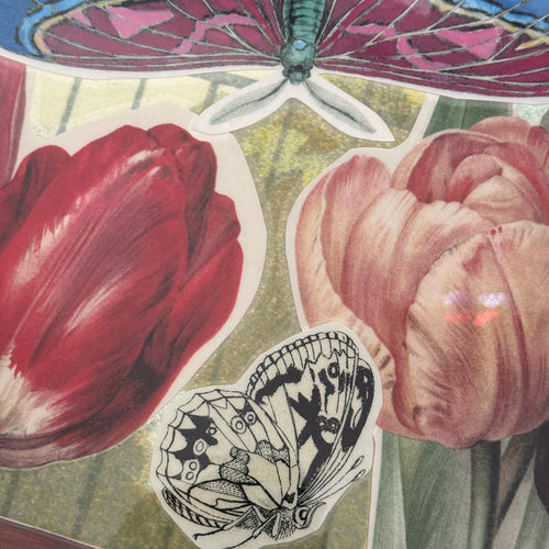 One-of-a-Kind Collaged Tulips & Butterflies Mat (#12)