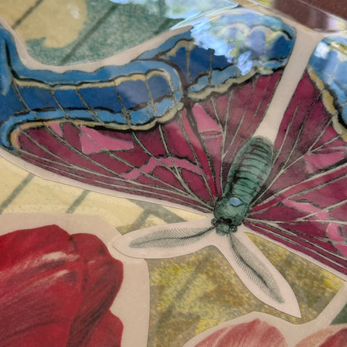 One-of-a-Kind Collaged Tulips & Butterflies Mat (#12)