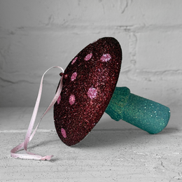 Glitter Mushroom Ornament in Burgundy & Pink