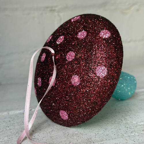 Glitter Mushroom Ornament in Burgundy & Pink