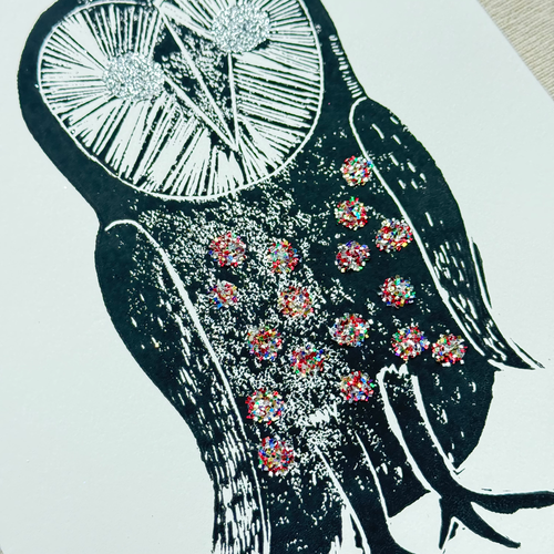 Block Printed Owl Folded Card
