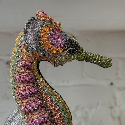 Hand-Beaded Spring Seahorse on Stand by Trovelore