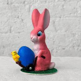 Ino Schaller Papier-Maché Pink Bunny with Wheelbarrow