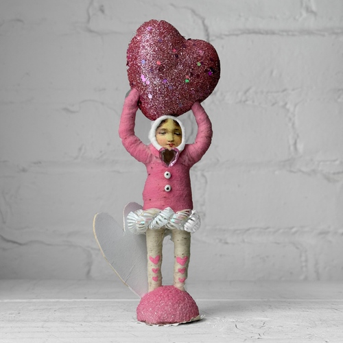 Spun Cotton Pink Valentine's Day Girl with Pink Heart #12